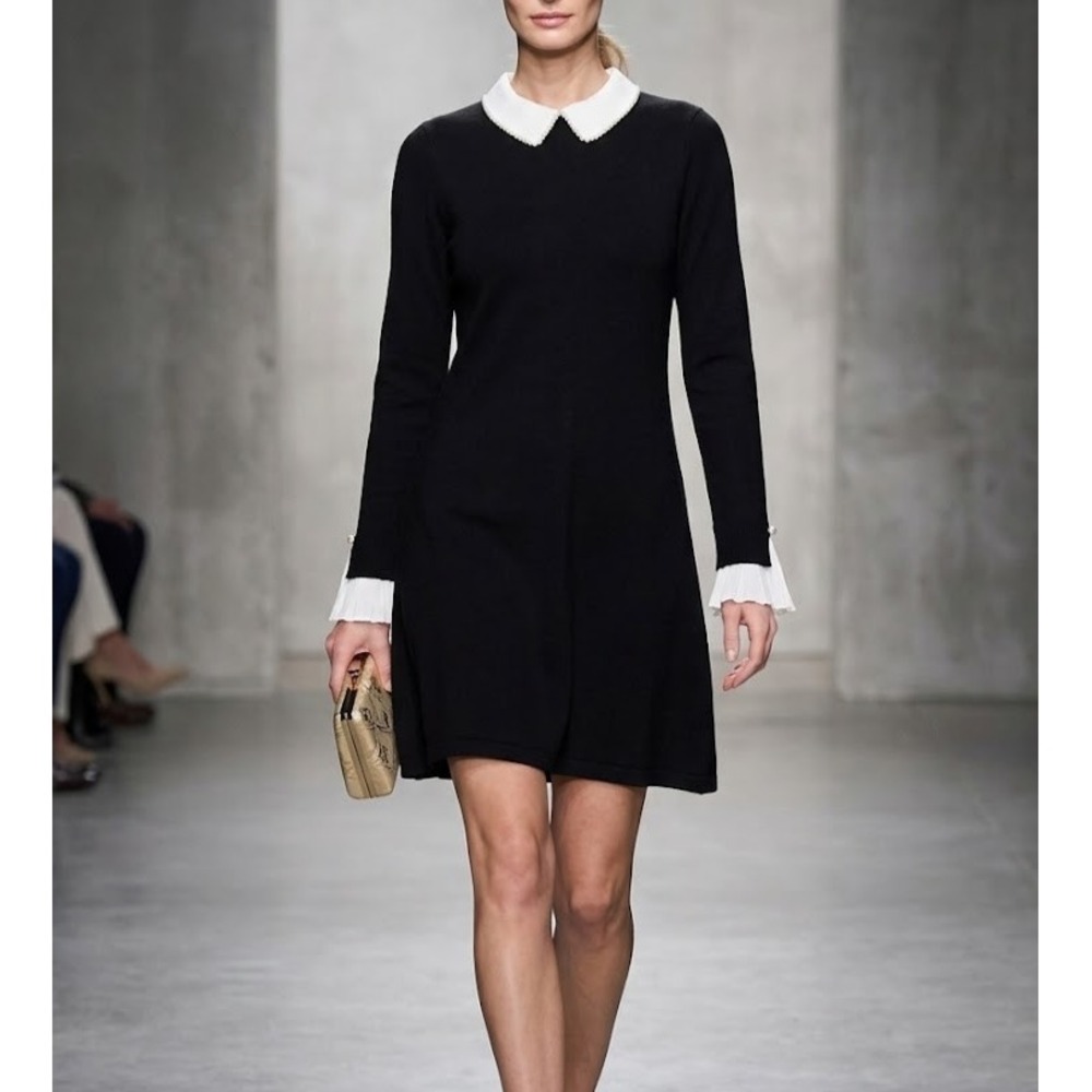 CeCe Women's Woven Collar Sweater Dress Black Size M